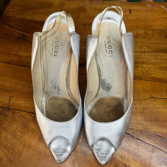 Vintage Gucci Silver Leather Slingback Heels – Size 7.5 - Picture 10 of 16